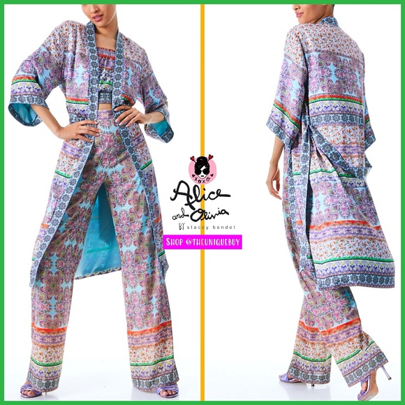 Alice + Olivia Flora Drapey Floral Lavender Purple Blue Kimono Jacket - Picture 1 of 15